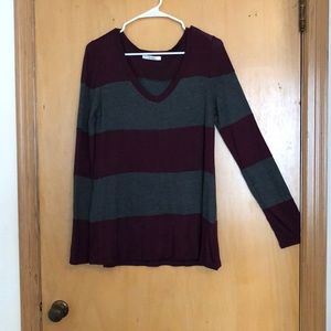 Maroon and Grey Striped Shirt